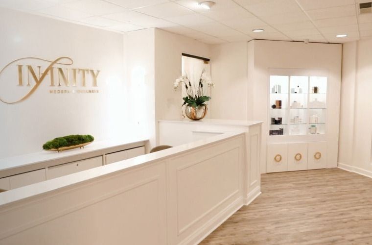 Modern reception area of a wellness clinic.