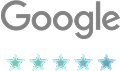 Google logo with five stars rating graphic.